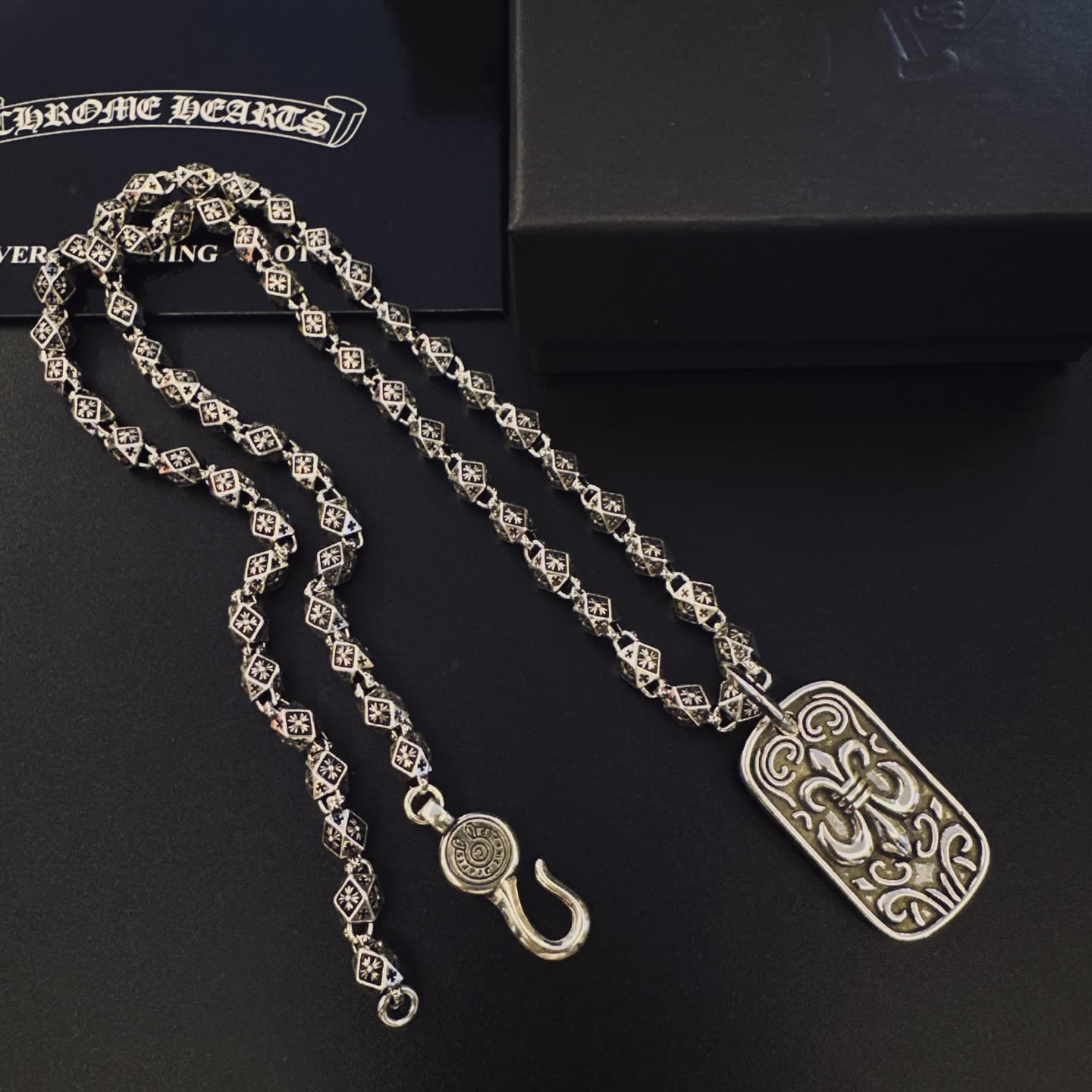 Chrome Hearts Silver Fleur-de-lis Tag Necklace